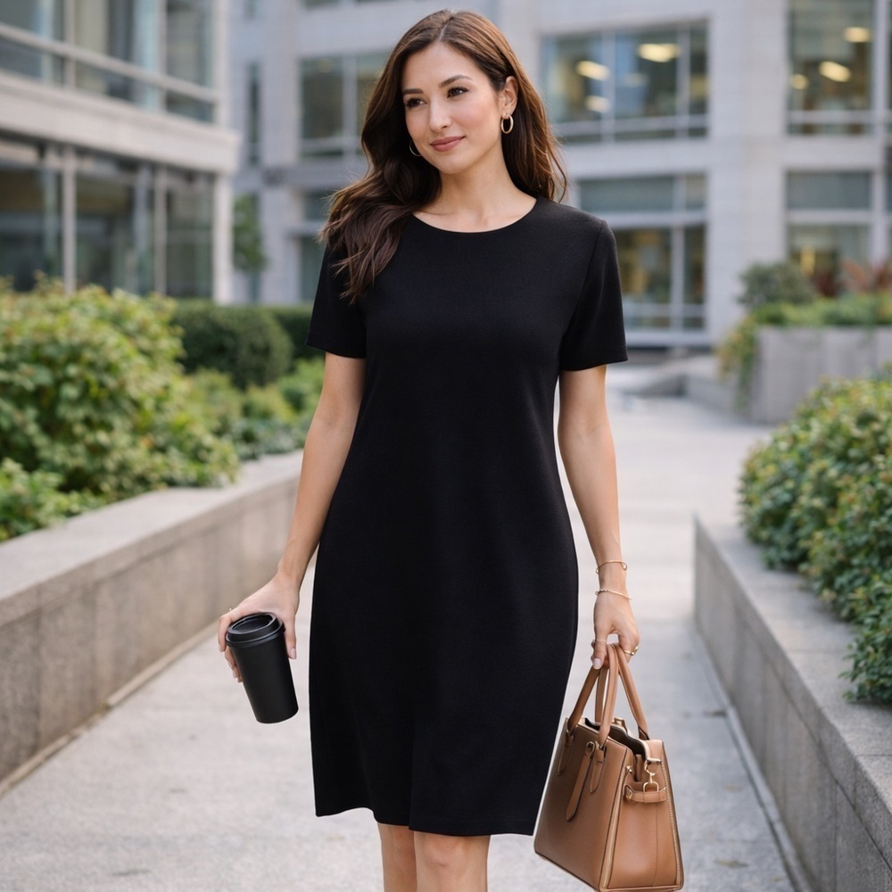 Misook Knit Shift Dress size M black minimalist